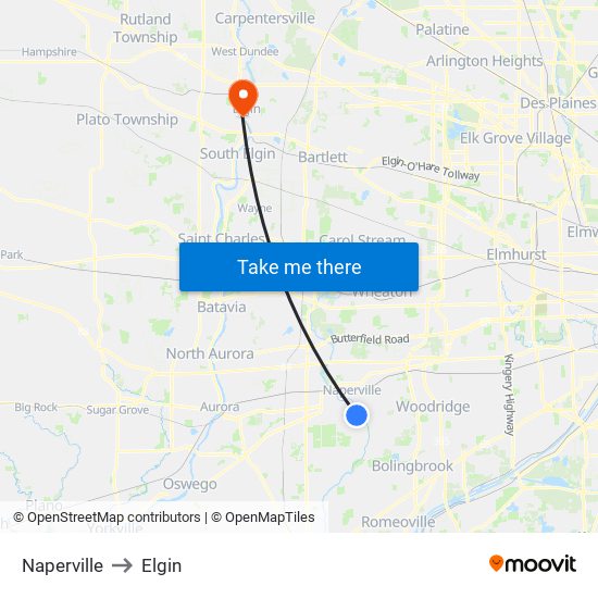 Naperville to Elgin map