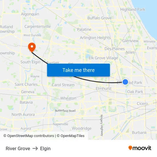 River Grove to Elgin map