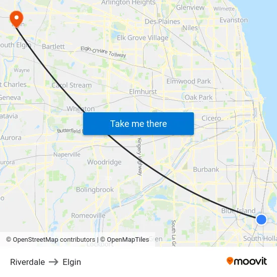Riverdale to Elgin map