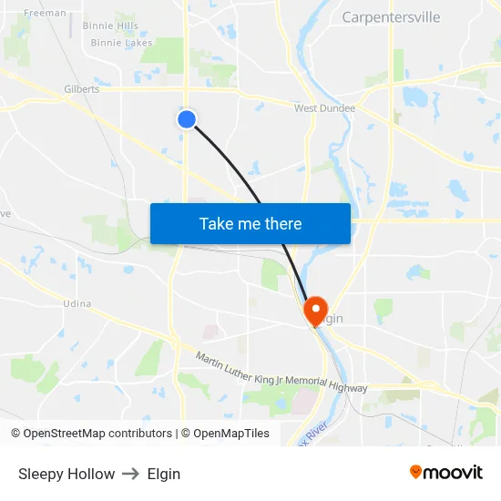 Sleepy Hollow to Elgin map
