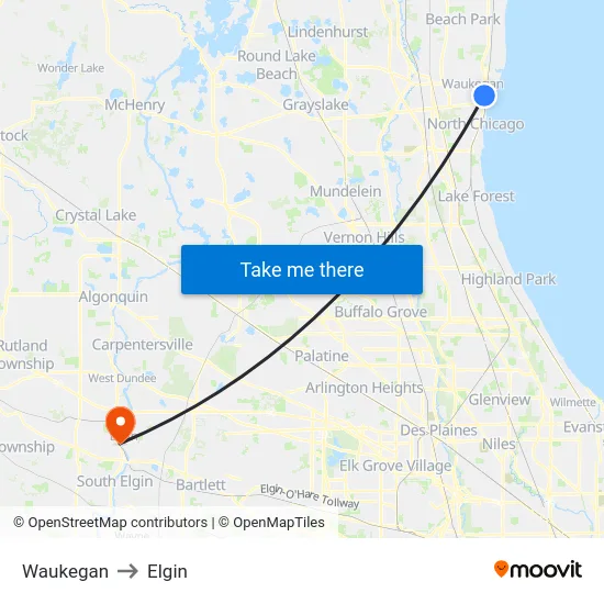 Waukegan to Elgin map