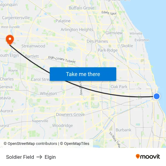 Soldier Field to Elgin map