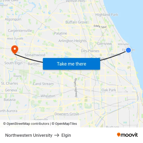 Northwestern University to Elgin map