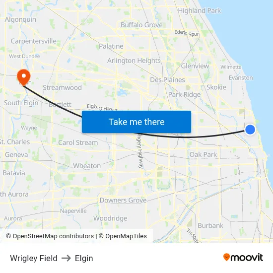 Wrigley Field to Elgin map