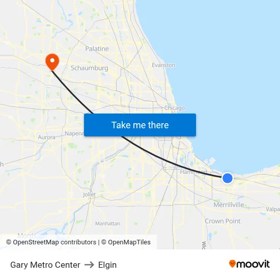 Gary Metro Center to Elgin map