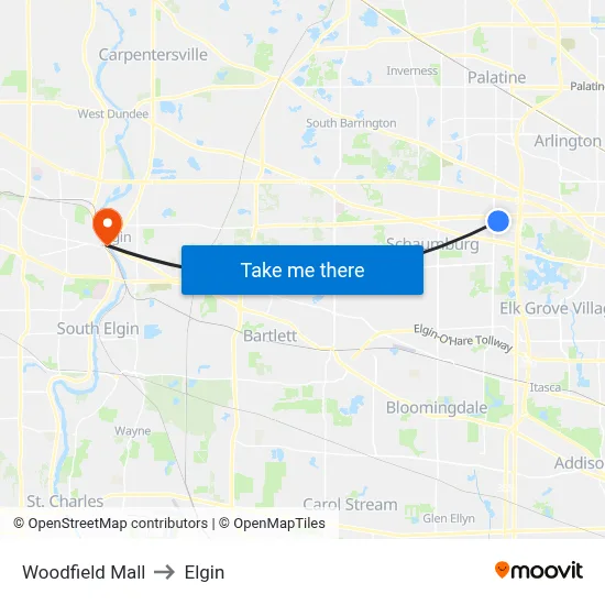Woodfield Mall to Elgin map