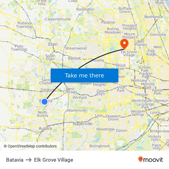 Batavia to Elk Grove Village map
