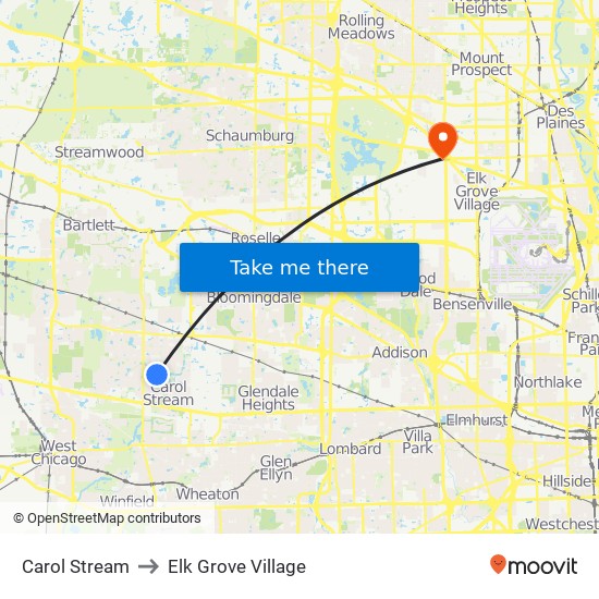 Carol Stream to Elk Grove Village map
