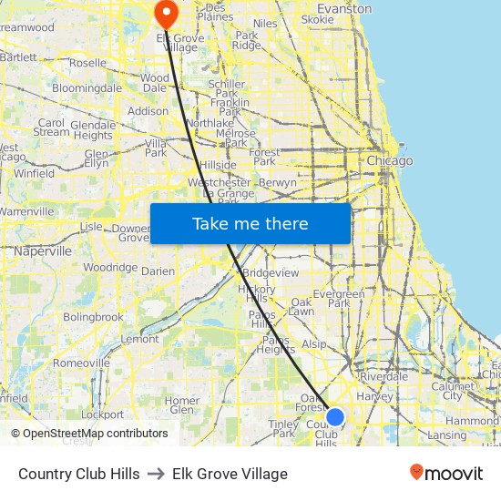 Country Club Hills to Elk Grove Village map