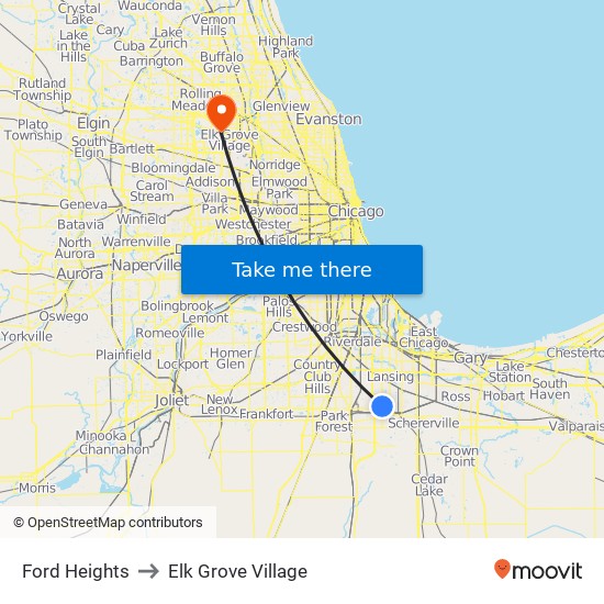 Ford Heights to Elk Grove Village map