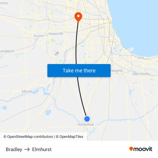 Bradley to Elmhurst map