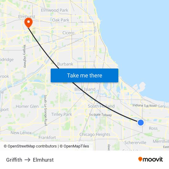 Griffith to Elmhurst map