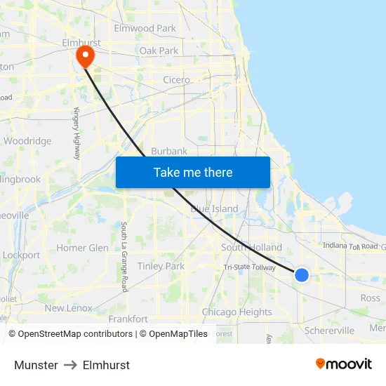 Munster to Elmhurst map