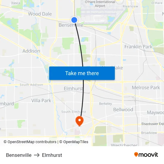 Bensenville to Elmhurst map