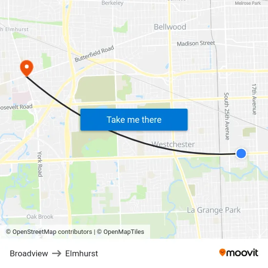 Broadview to Elmhurst map