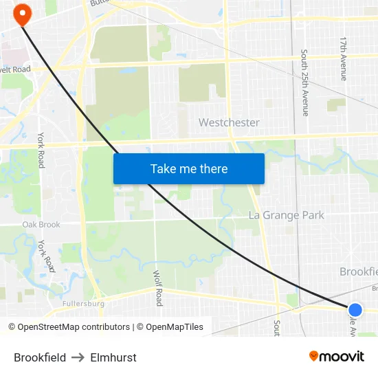 Brookfield to Elmhurst map