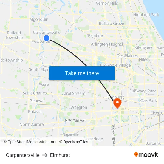 Carpentersville to Elmhurst map