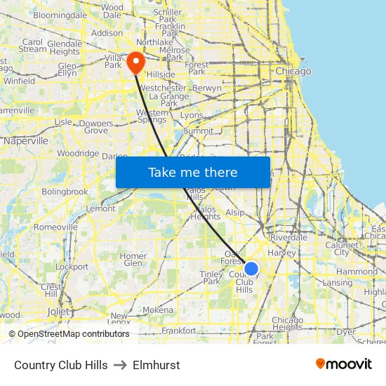 Country Club Hills to Elmhurst map