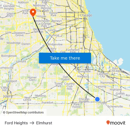 Ford Heights to Elmhurst map