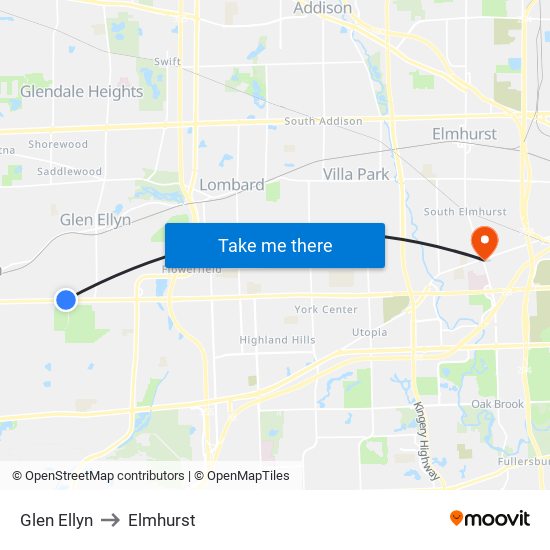 Glen Ellyn to Elmhurst map