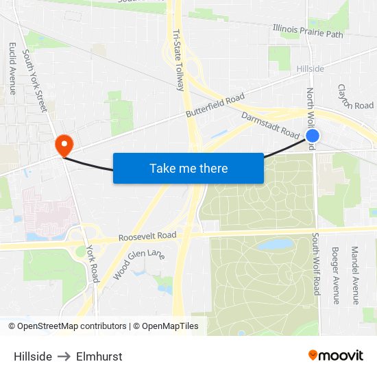 Hillside to Elmhurst map