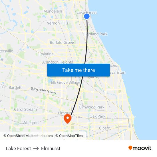 Lake Forest to Elmhurst map