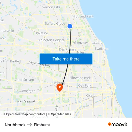 Northbrook to Elmhurst map