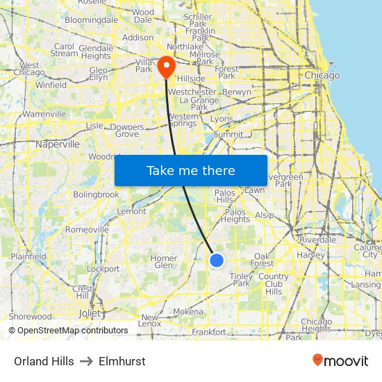 Orland Hills to Elmhurst map