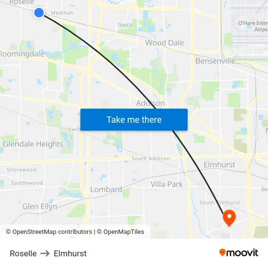 Roselle to Elmhurst map
