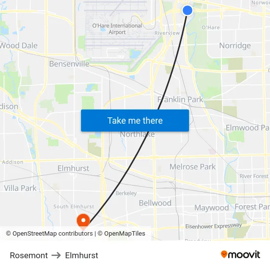 Rosemont to Elmhurst map