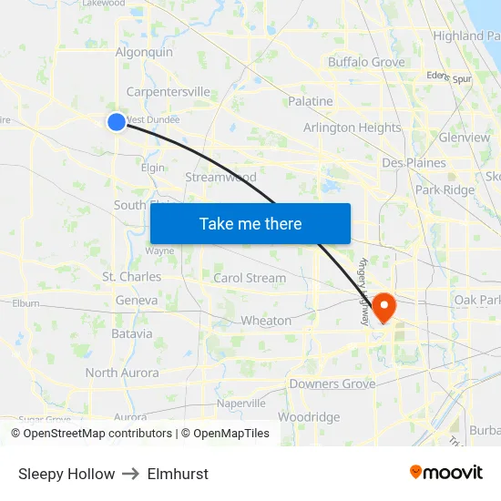 Sleepy Hollow to Elmhurst map