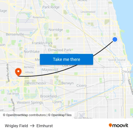 Wrigley Field to Elmhurst map