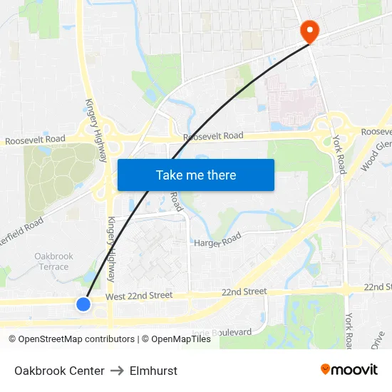 Oakbrook Center to Elmhurst map
