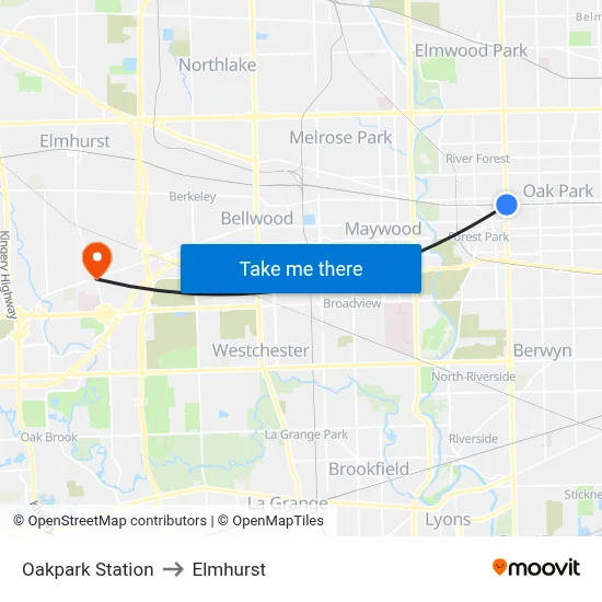 Oakpark Station to Elmhurst map