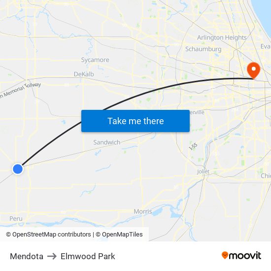 Mendota to Elmwood Park map