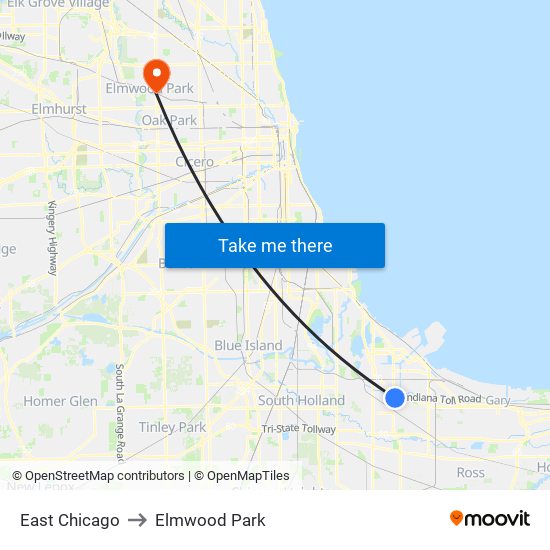 East Chicago to Elmwood Park map