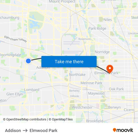 Addison to Elmwood Park map