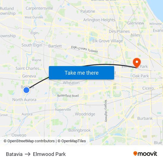 Batavia to Elmwood Park map