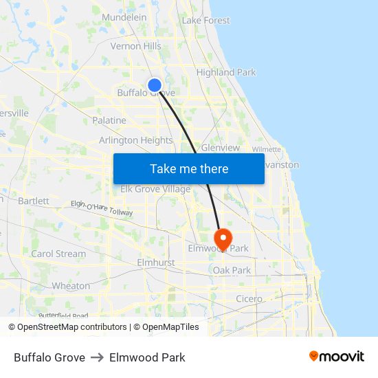 Buffalo Grove to Elmwood Park map