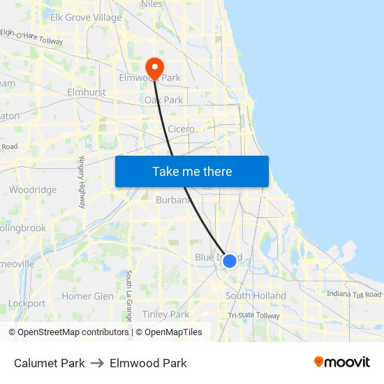 Calumet Park to Elmwood Park map