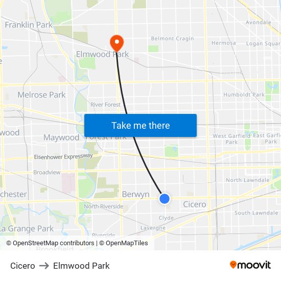 Cicero to Elmwood Park map