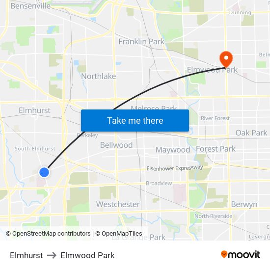 Elmhurst to Elmwood Park map