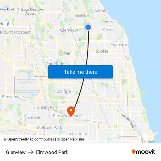 Glenview to Elmwood Park map