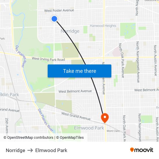 Norridge to Elmwood Park map