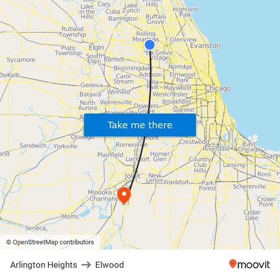 Arlington Heights to Elwood map