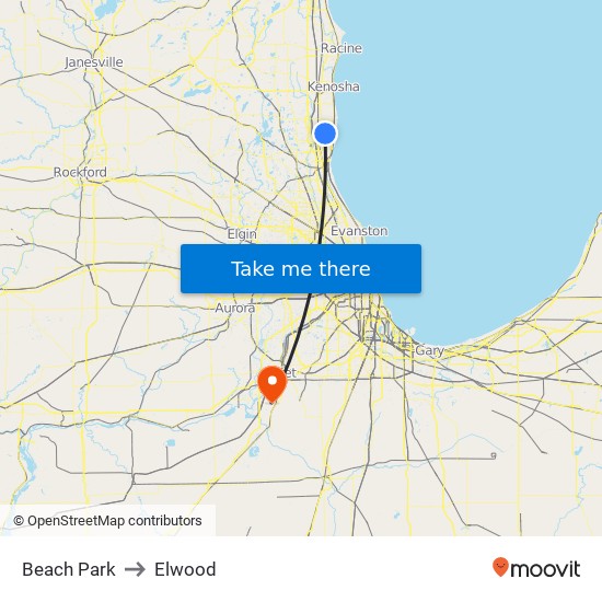 Beach Park to Elwood map