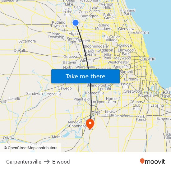 Carpentersville to Elwood map