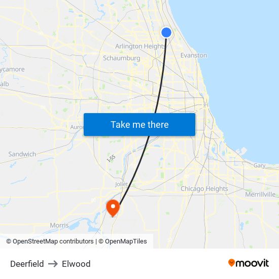 Deerfield to Elwood map