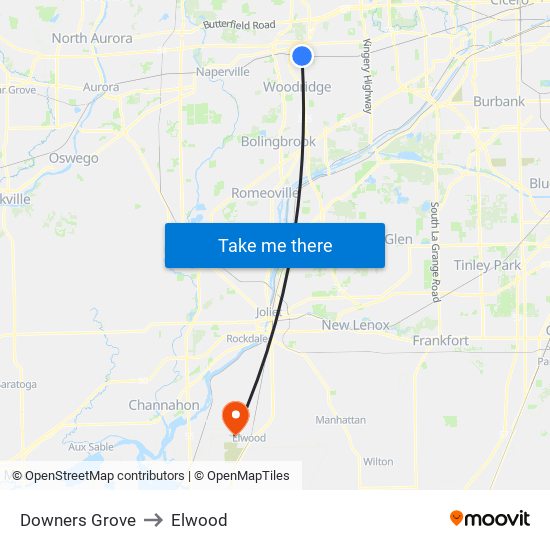 Downers Grove to Elwood map