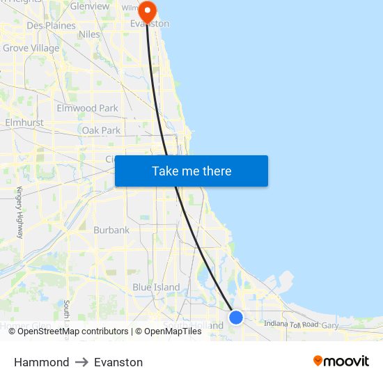 Hammond to Evanston map